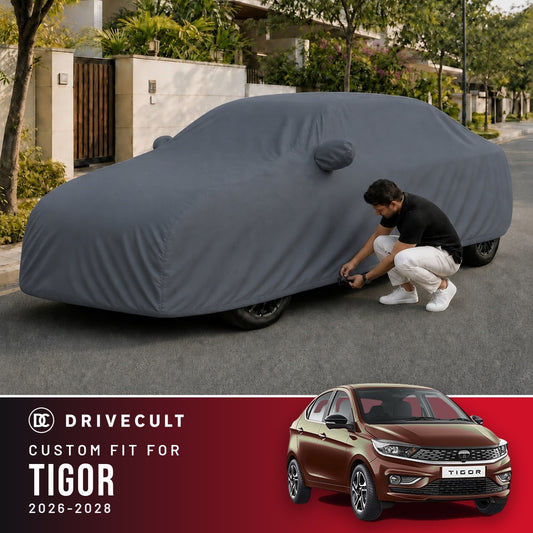 Tata Tigor 2026-2028 DriveCult Titan custom-fit waterproof car body cover