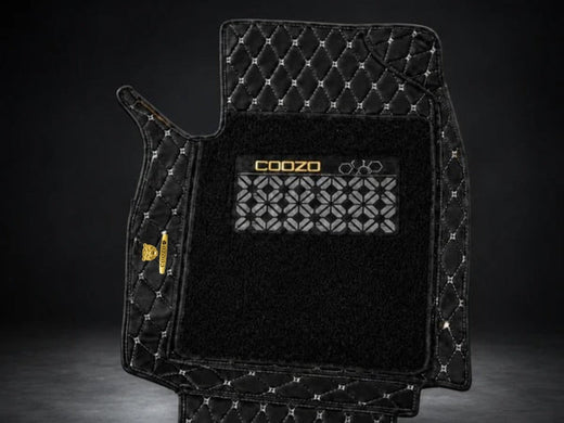 Black leatherette 7D car floor mat with diamond quilting and a removable washable coil insert