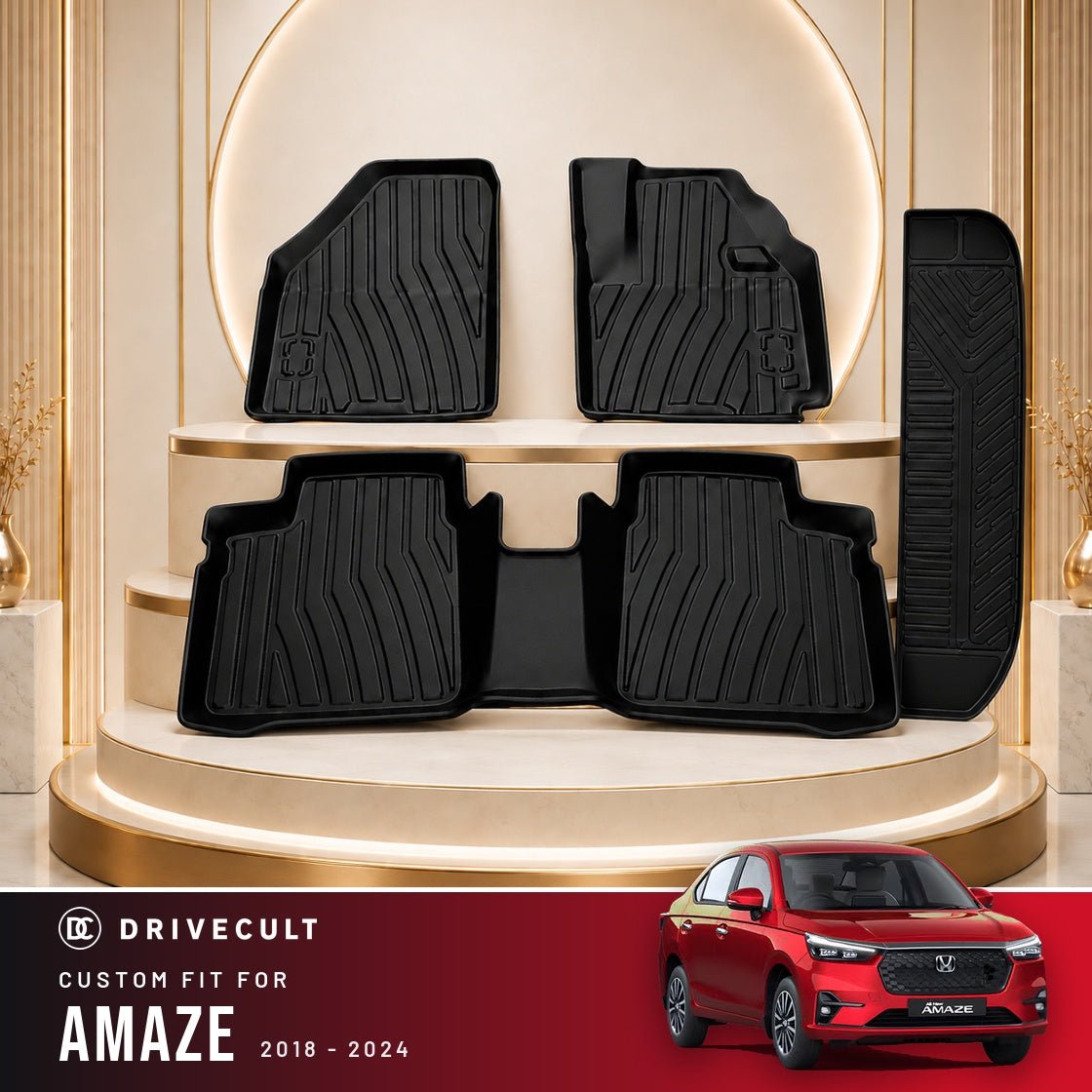 DriveCult Apex TPE 5D mats custom fit for the Honda Amaze 2018-2024
