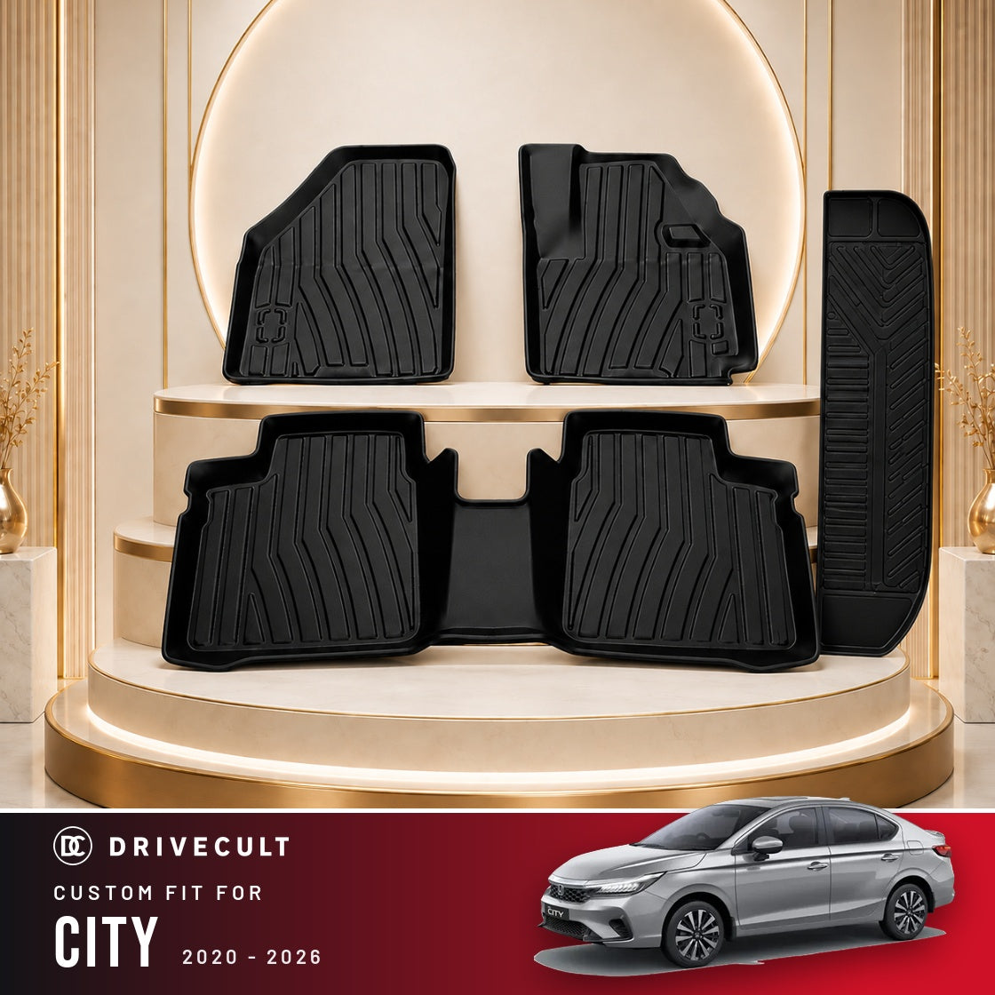 DriveCult Apex TPE 5D mats custom fit for the Honda City 2020-2026