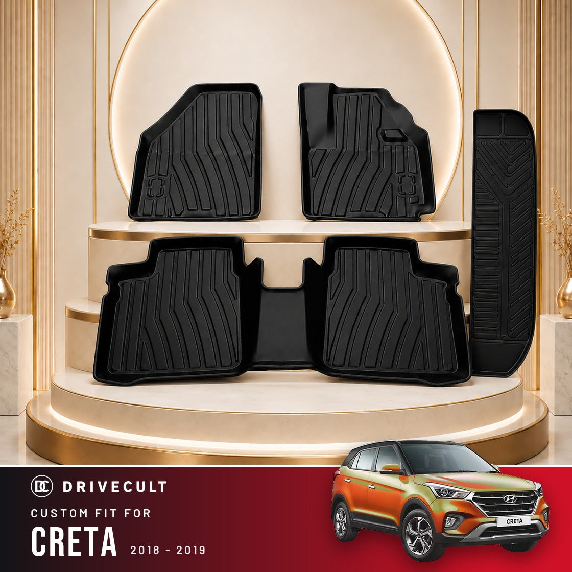 DriveCult Apex TPE 5D mats custom fit for the Hyundai Creta 2018-2019