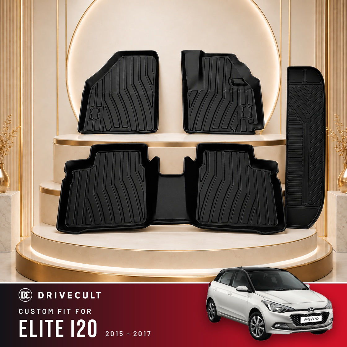 DriveCult Apex TPE 5D mats custom fit for the Hyundai Elite i20 2015-2017