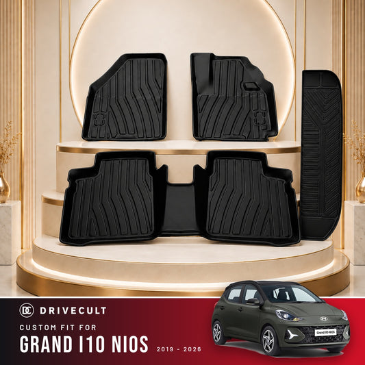 DriveCult Apex TPE 5D mats custom fit for the Hyundai Grand i10 Nios 2019-2026