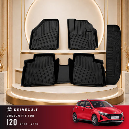 DriveCult Apex TPE 5D mats custom fit for the Hyundai i20 2020-2026