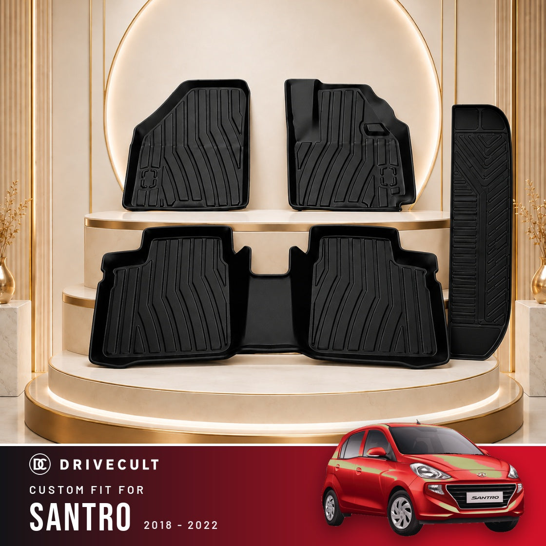 DriveCult Apex TPE 5D mats custom fit for the Hyundai Santro 2018-2022