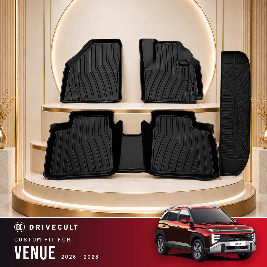 DriveCult Apex TPE 5D mats custom fit for the Hyundai Venue 2026-2028