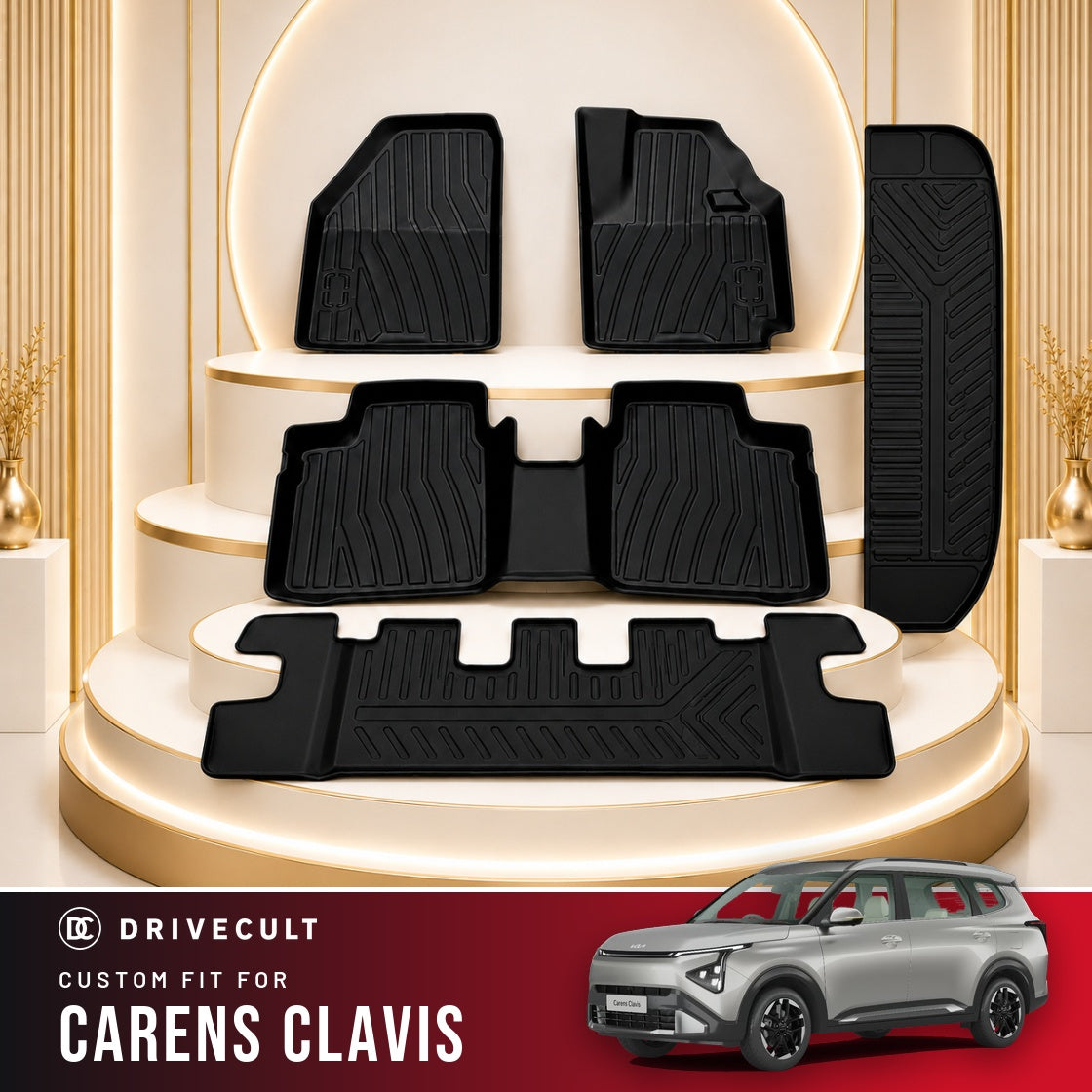 DriveCult Apex TPE 5D mats custom fit for the Kia Carens Clavis