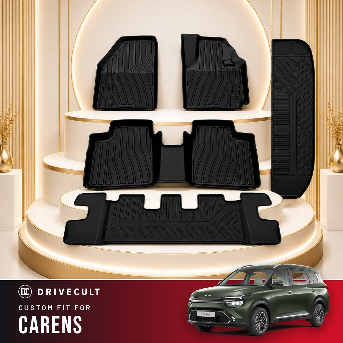 DriveCult Apex TPE 5D mats custom fit for the Kia Carens