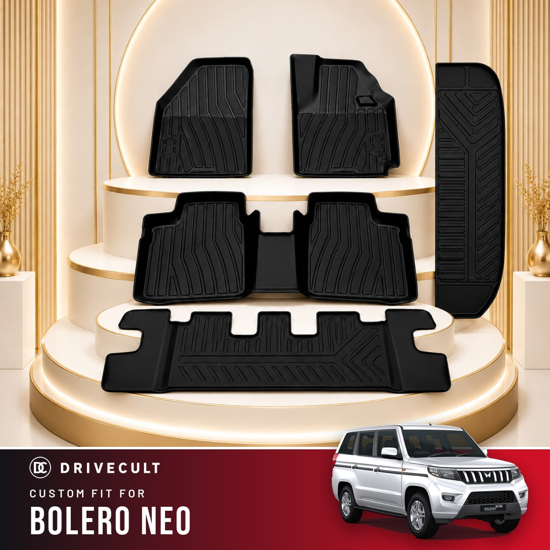 DriveCult Apex TPE 5D mats custom fit for the Mahindra Bolero Neo
