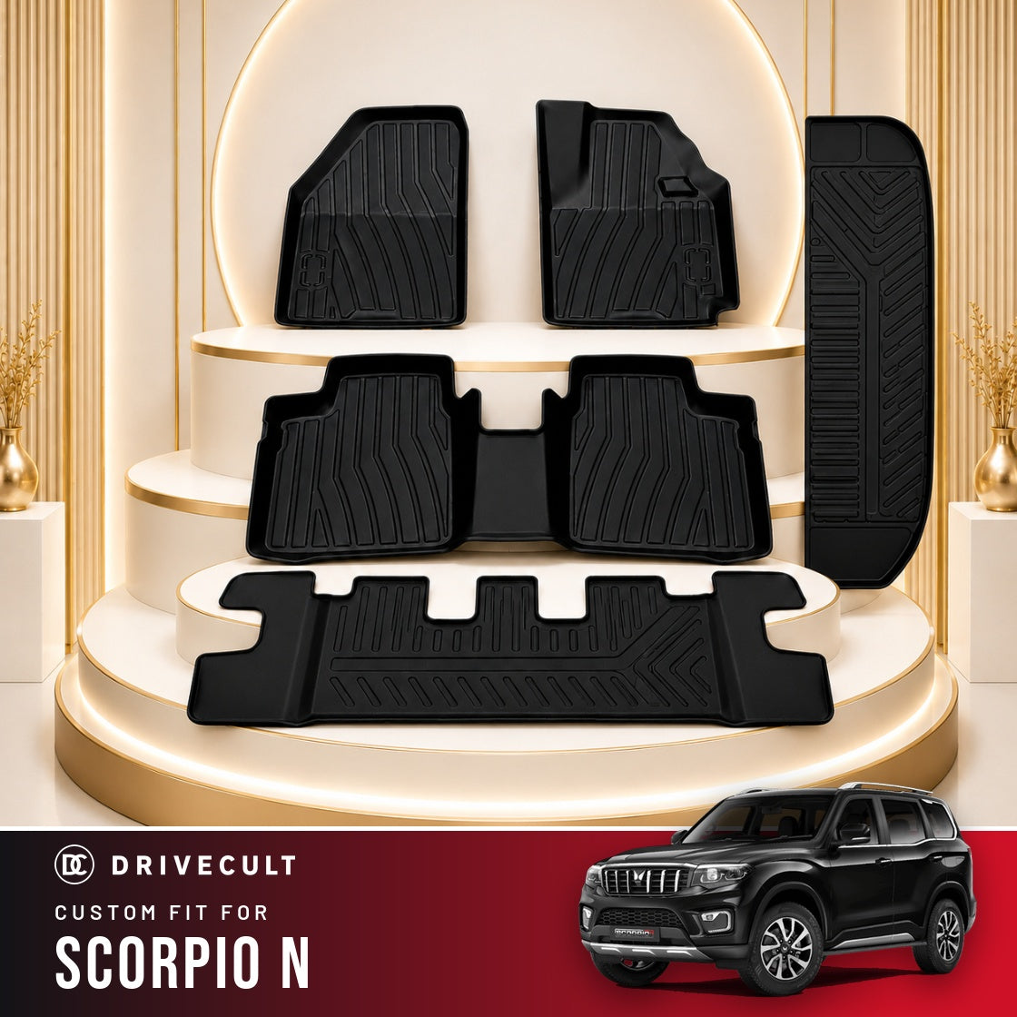 DriveCult Apex TPE 5D mats custom fit for the Mahindra Scorpio N