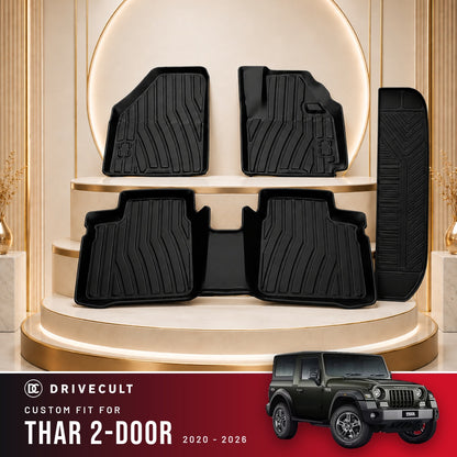 DriveCult Apex TPE 5D mats custom fit for the Mahindra Thar 2-Door 2020-2026