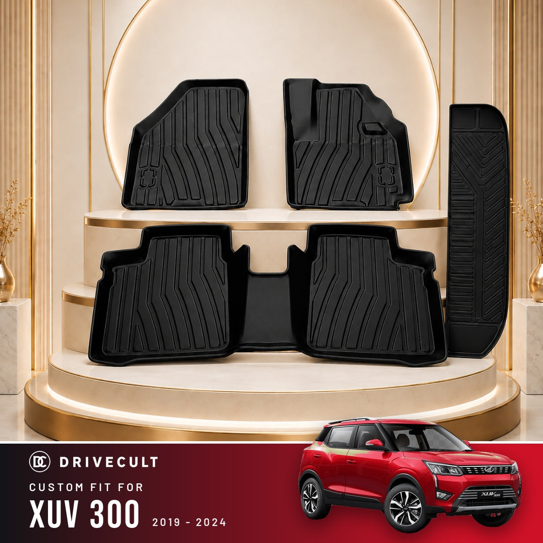 DriveCult Apex TPE 5D mats custom fit for the Mahindra XUV 300 2019-2024