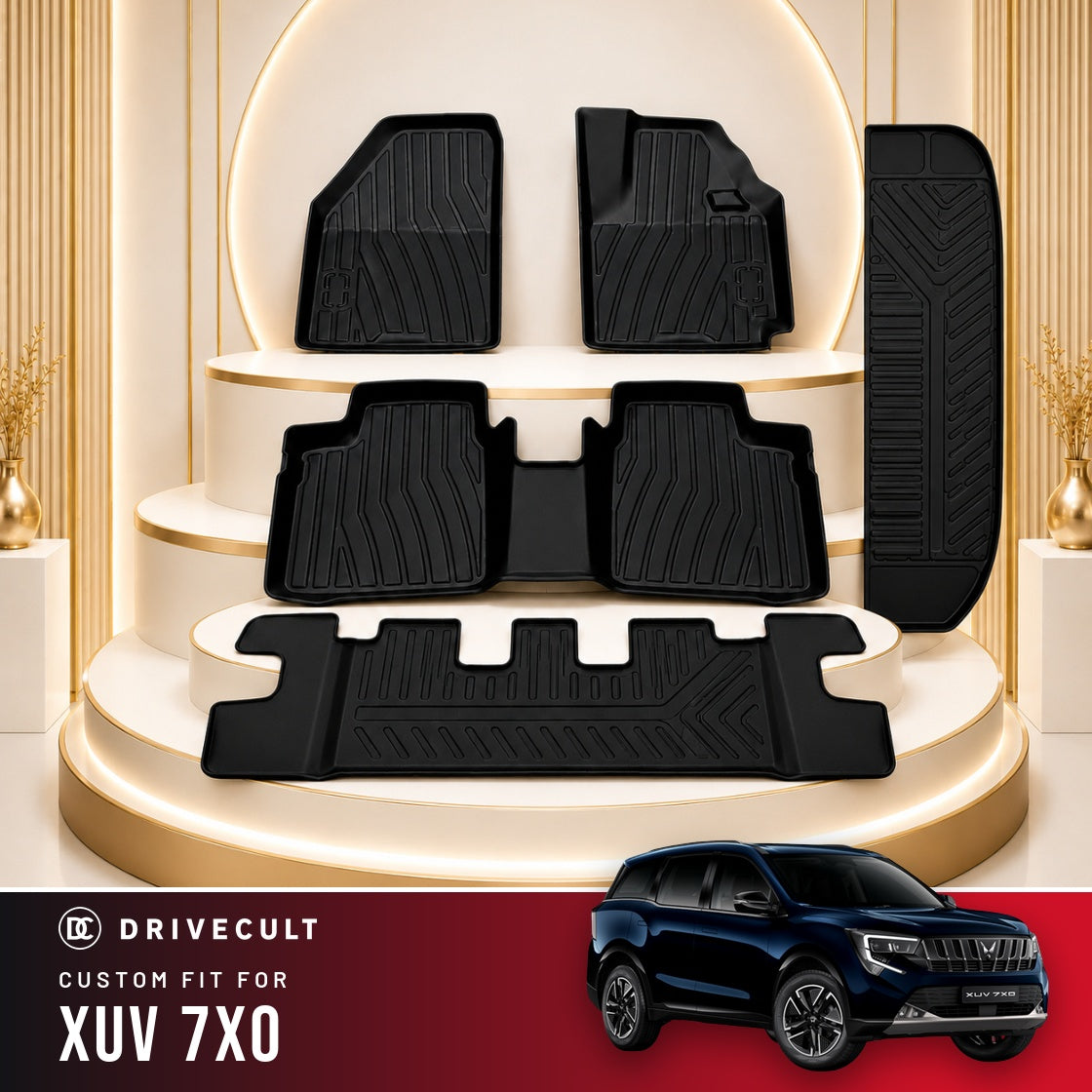 DriveCult Apex TPE 5D mats custom fit for the Mahindra XUV 7XO