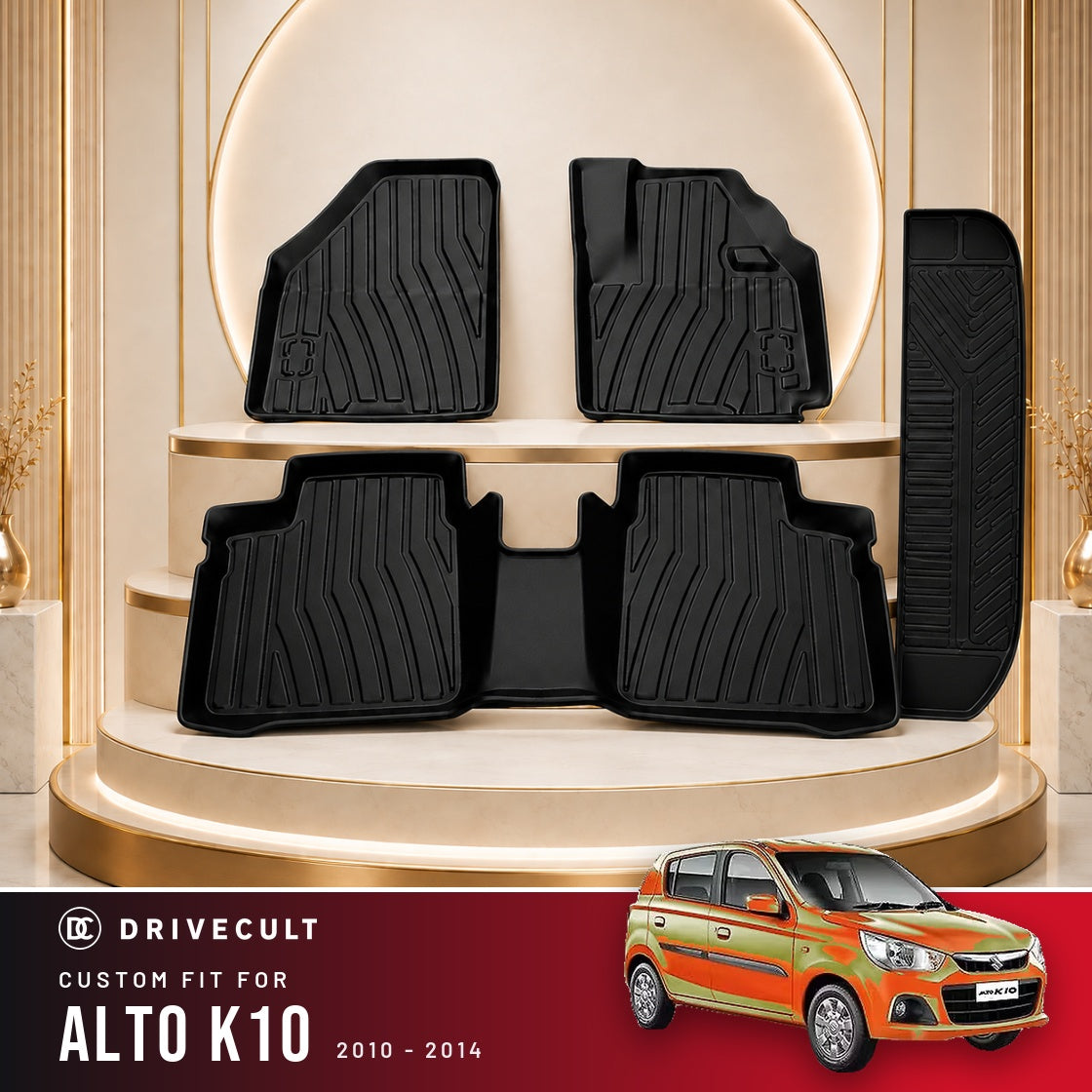 DriveCult Apex TPE 5D mats custom fit for the Maruti Suzuki Alto K10 2010-2014