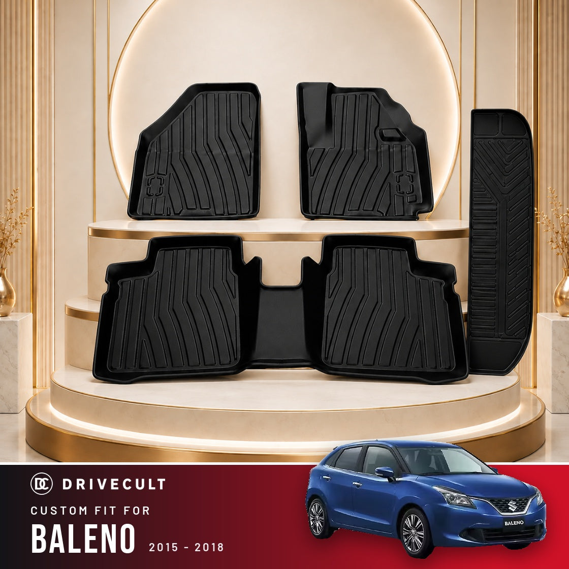 DriveCult Apex TPE 5D mats custom fit for the Maruti Suzuki Baleno 2015-2018