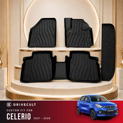 DriveCult Apex TPE 5D mats custom fit for the Maruti Suzuki Celerio 2021-2026
