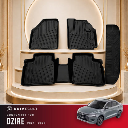 DriveCult Apex TPE 5D mats custom fit for the Maruti Suzuki Dzire 2024-2026
