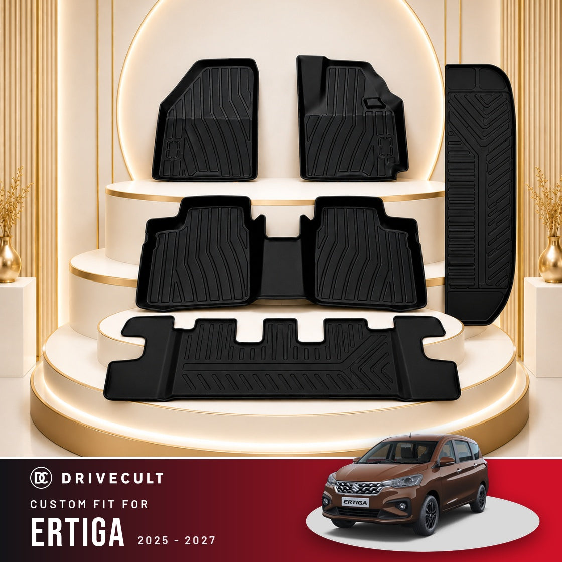 DriveCult Apex TPE 5D mats custom fit for the Maruti Suzuki Ertiga 2025-2027