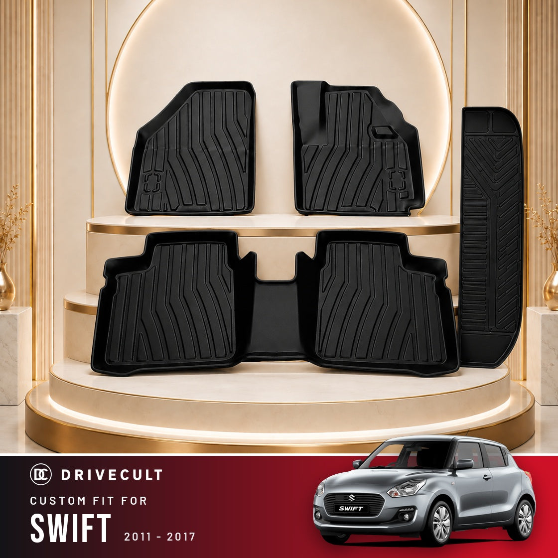 DriveCult Apex TPE 5D mats custom fit for the Maruti Suzuki Swift 2011-2017