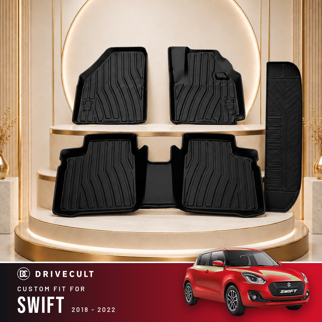 DriveCult Apex TPE 5D mats custom fit for the Maruti Suzuki Swift 2018-2022