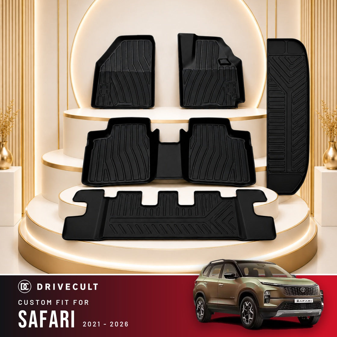 DriveCult Apex TPE 5D mats custom fit for the Tata Safari 2021-2026