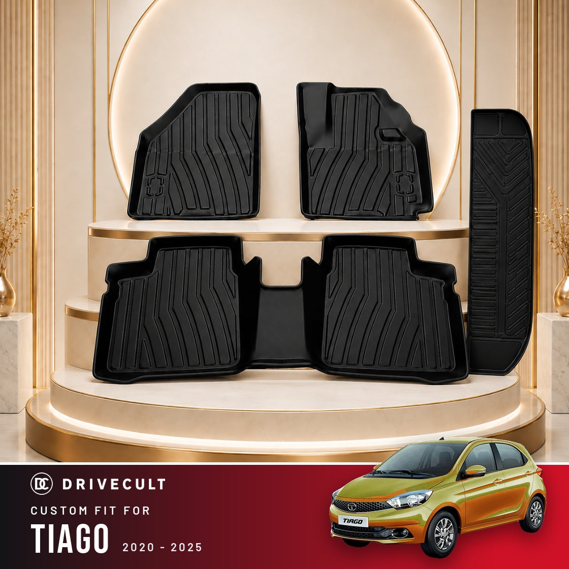 DriveCult Apex TPE 5D mats custom fit for the Tata Tiago 2020-2025