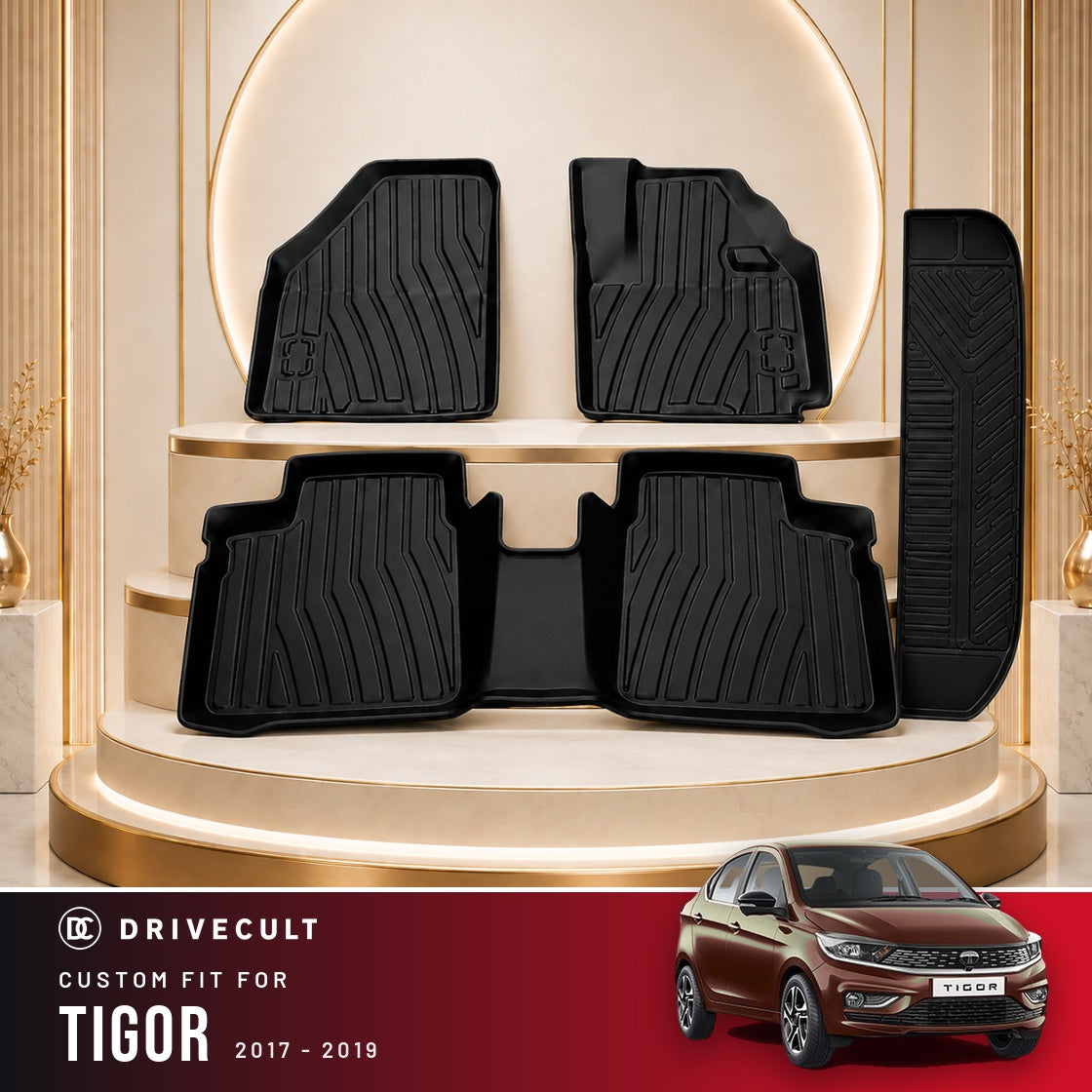 DriveCult Apex TPE 5D mats custom fit for the Tata Tigor 2017-2019