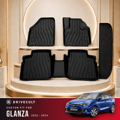 DriveCult Apex TPE 5D mats custom fit for the Toyota Glanza 2022-2024