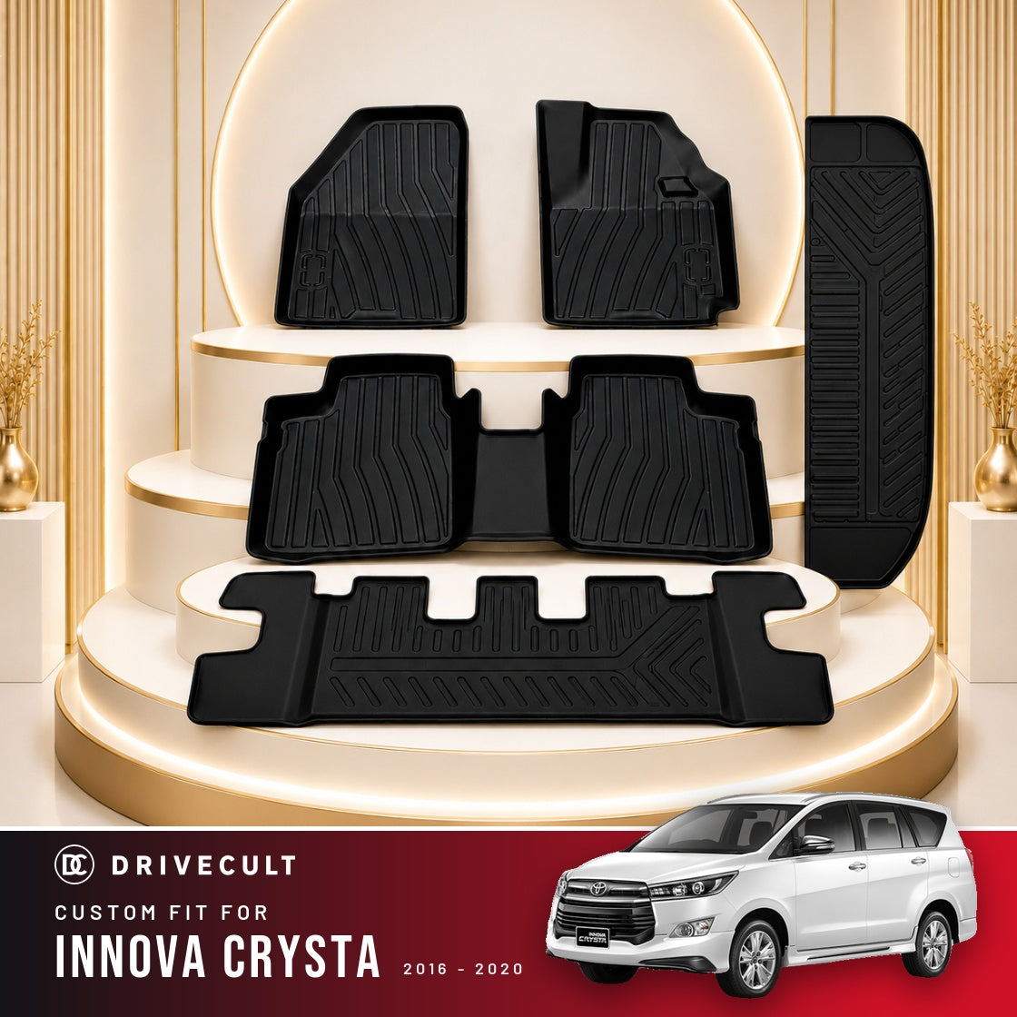 DriveCult Apex TPE 5D mats custom fit for the Toyota Innova Crysta 2016-2020