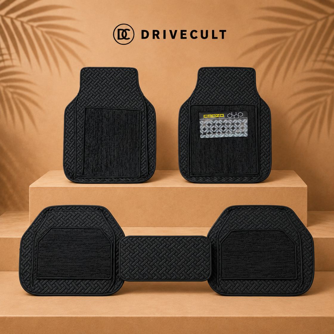 DriveCult Luxe Universal 7D car floor mats, black 4-piece set