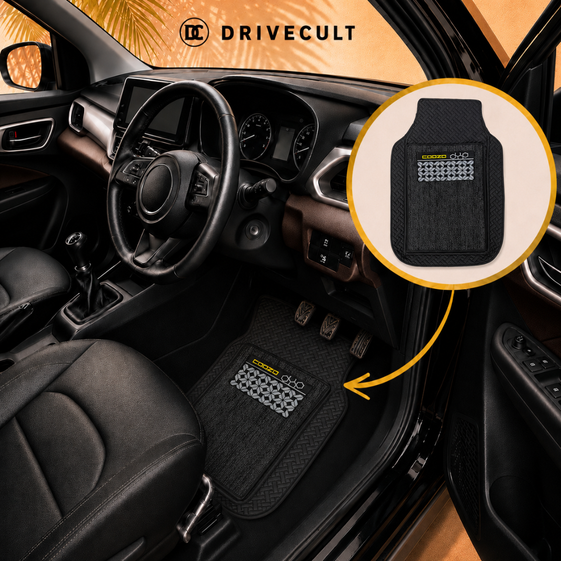 DriveCult Luxe Universal 7D anti-skid car mats for hatchbacks, sedans and SUVs
