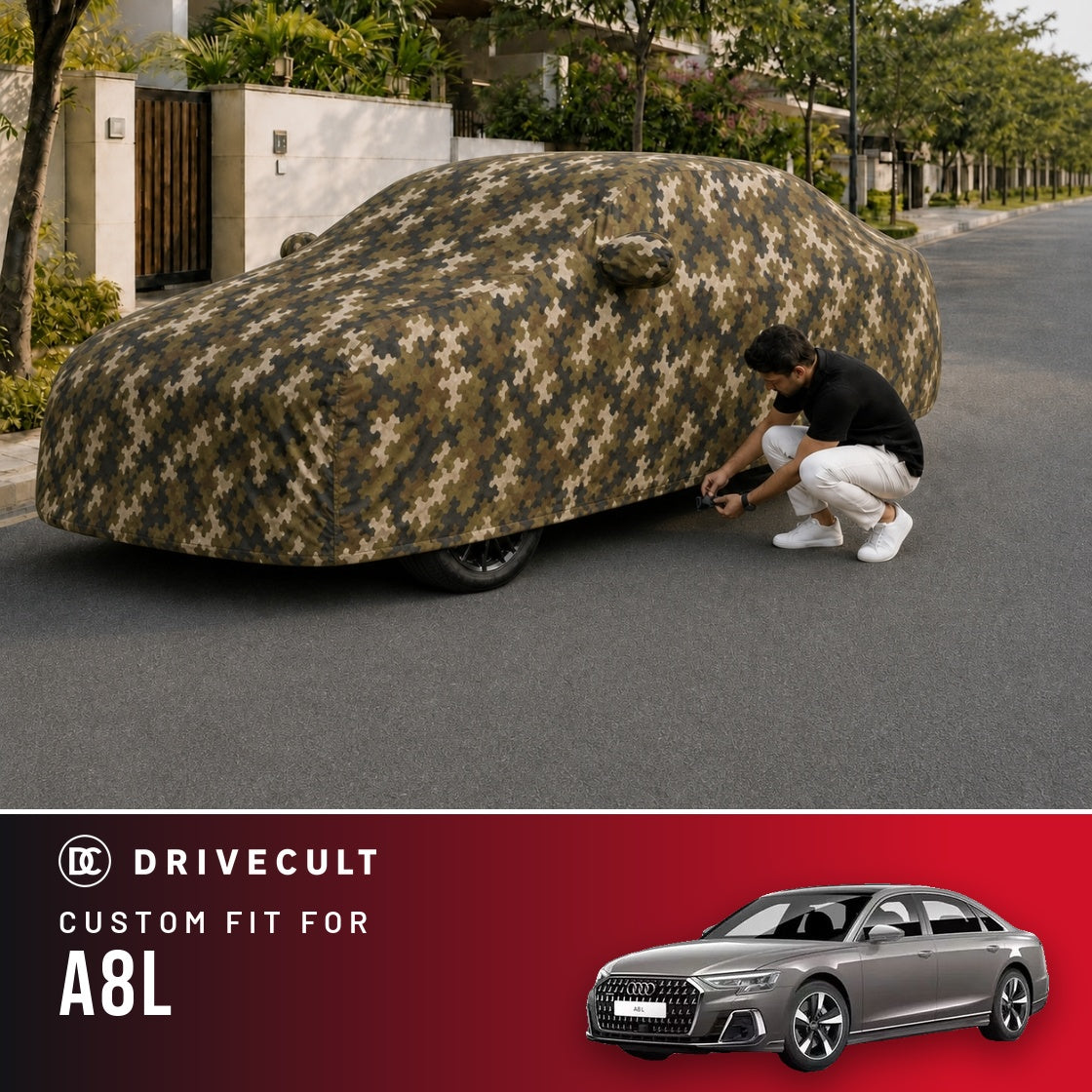 Audi A8L DriveCult Phantom custom-fit waterproof car body cover