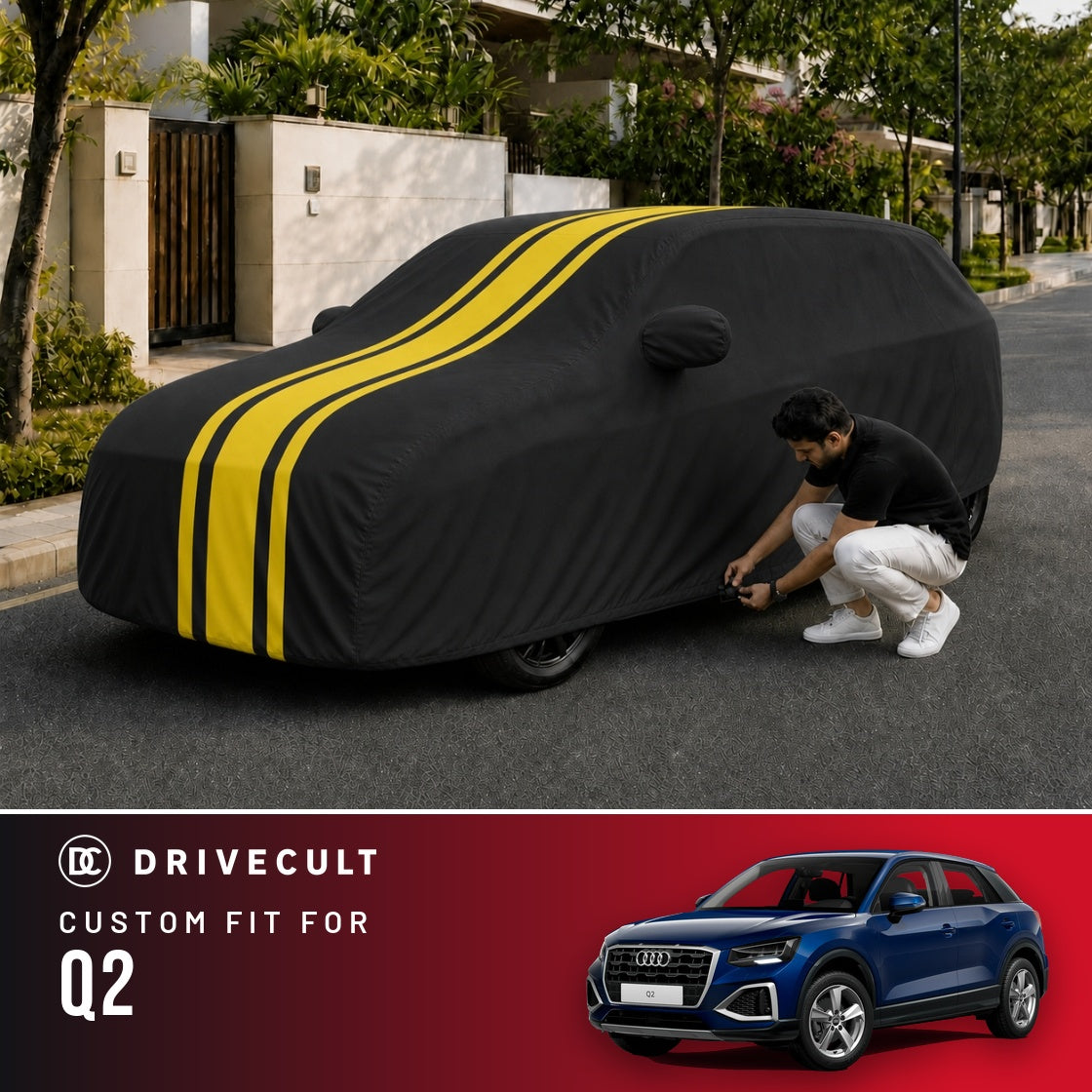 Audi Q2 DriveCult Blaze custom-fit waterproof car body cover