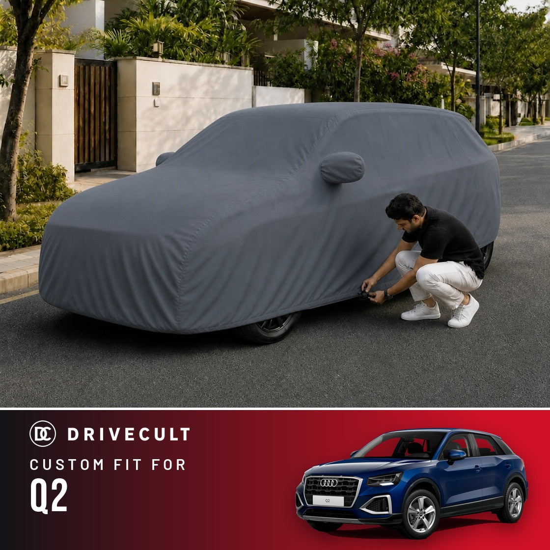 Audi Q2 DriveCult Titan custom-fit waterproof car body cover