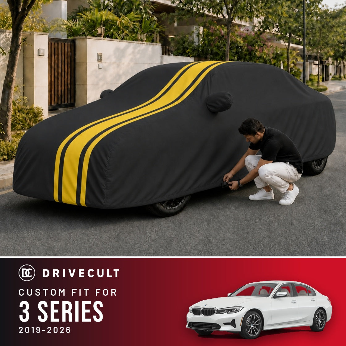 BMW 3 Series 2019-2026 DriveCult Blaze custom-fit waterproof car body cover