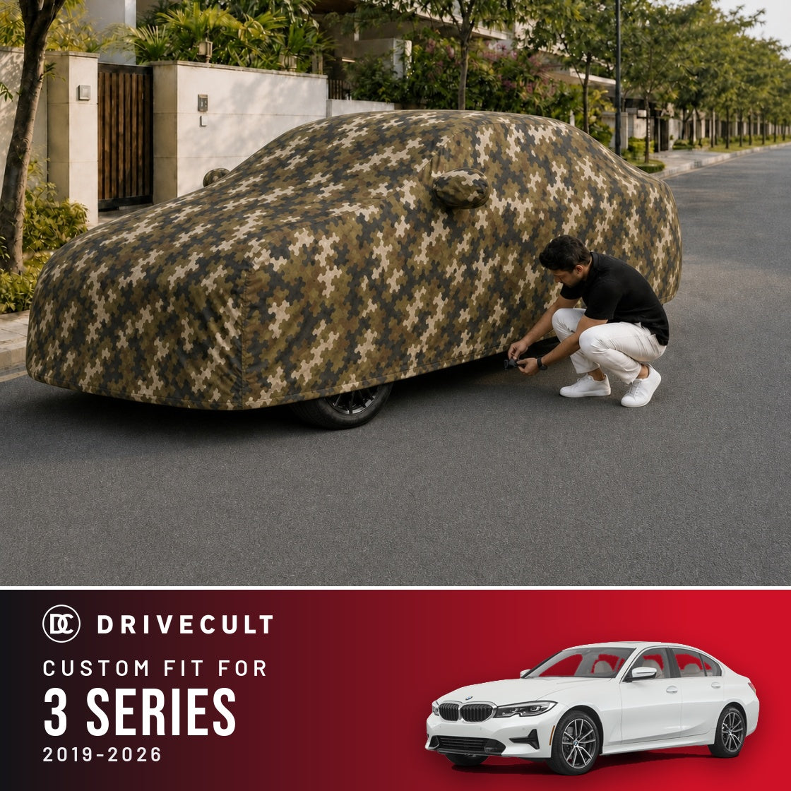 BMW 3 Series 2019-2026 DriveCult Phantom custom-fit waterproof car body cover