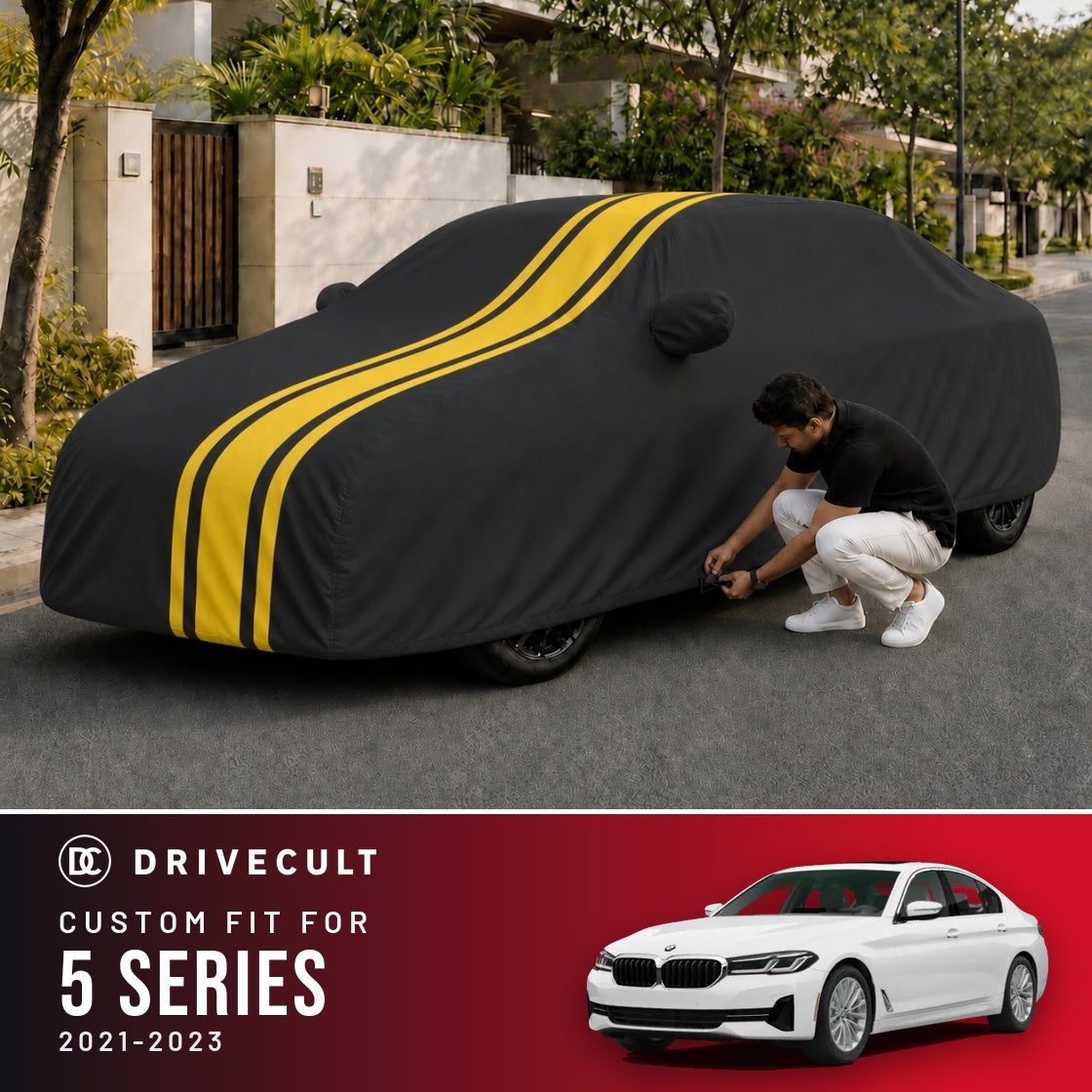 BMW 5 Series 2021-2023 DriveCult Blaze custom-fit waterproof car body cover