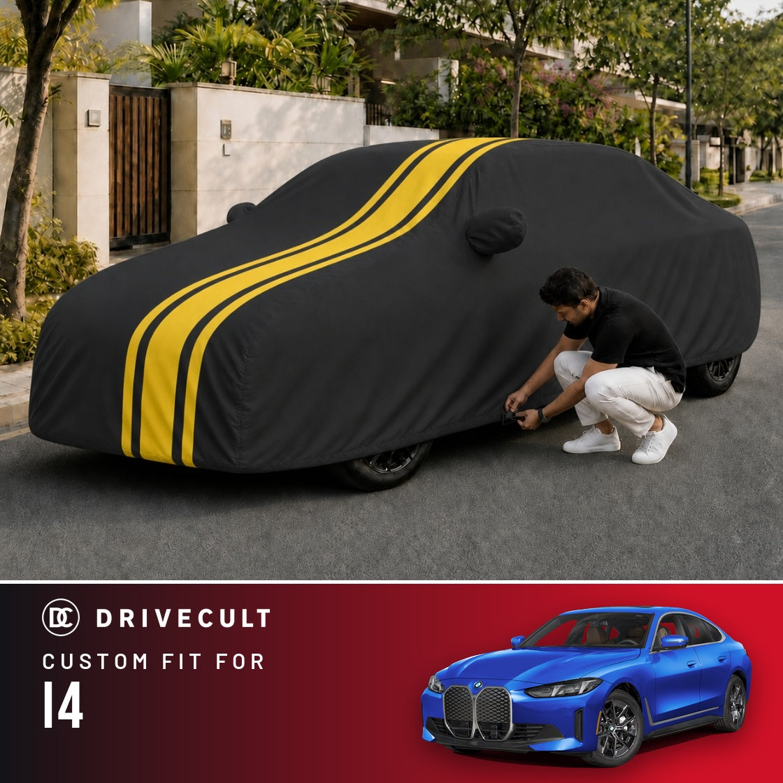 BMW i4 DriveCult Blaze custom-fit waterproof car body cover