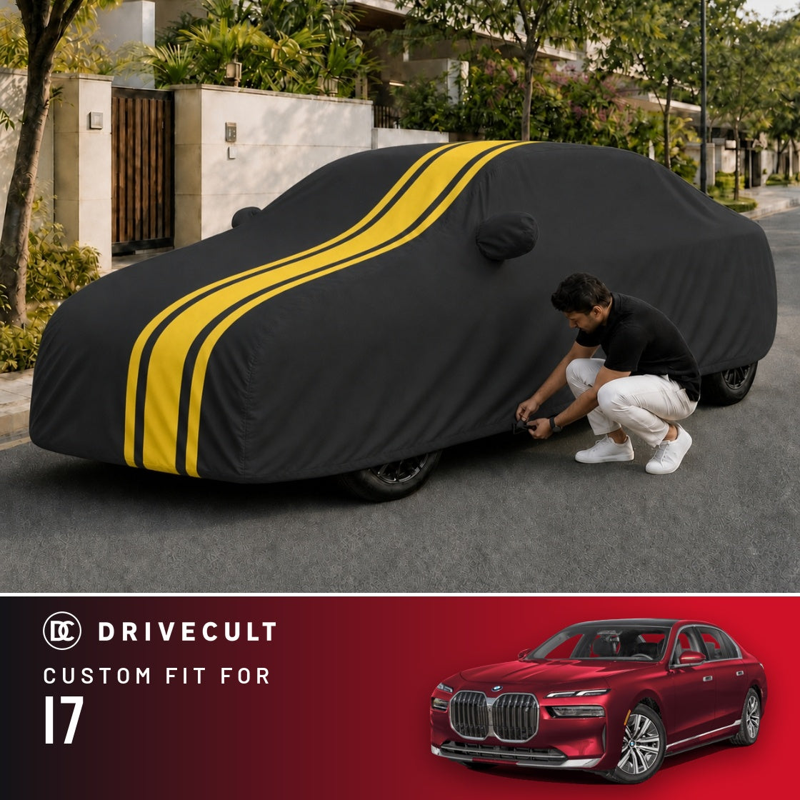 BMW i7 DriveCult Blaze custom-fit waterproof car body cover