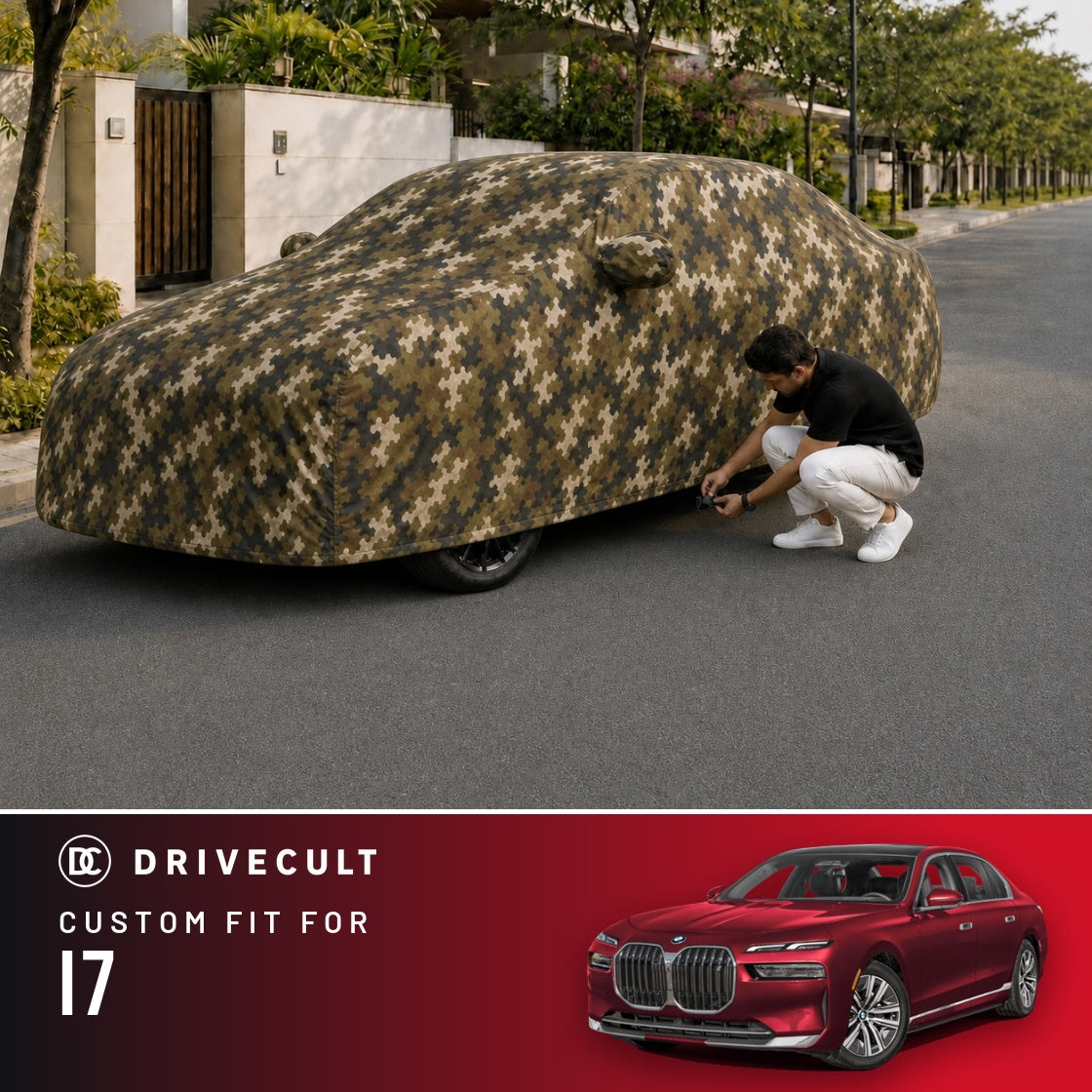 BMW i7 DriveCult Phantom custom-fit waterproof car body cover