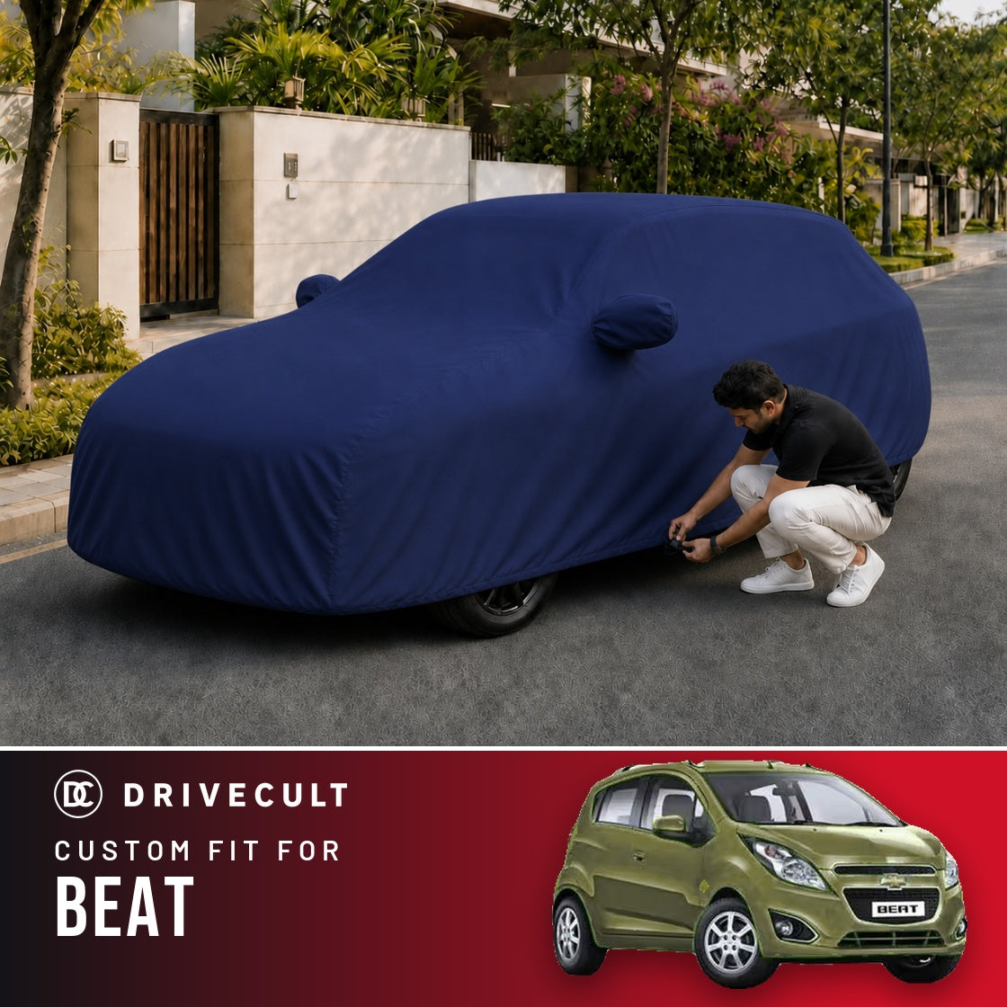 Chevrolet Beat DriveCult Storm custom-fit waterproof car body cover