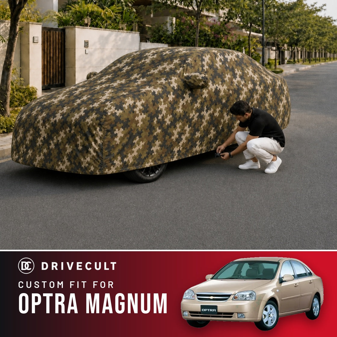 Chevrolet Optra Magnum DriveCult Phantom custom-fit waterproof car body cover