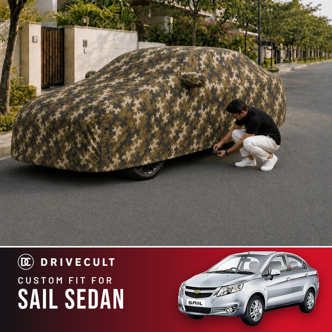 Chevrolet Sail Sedan DriveCult Phantom custom-fit waterproof car body cover