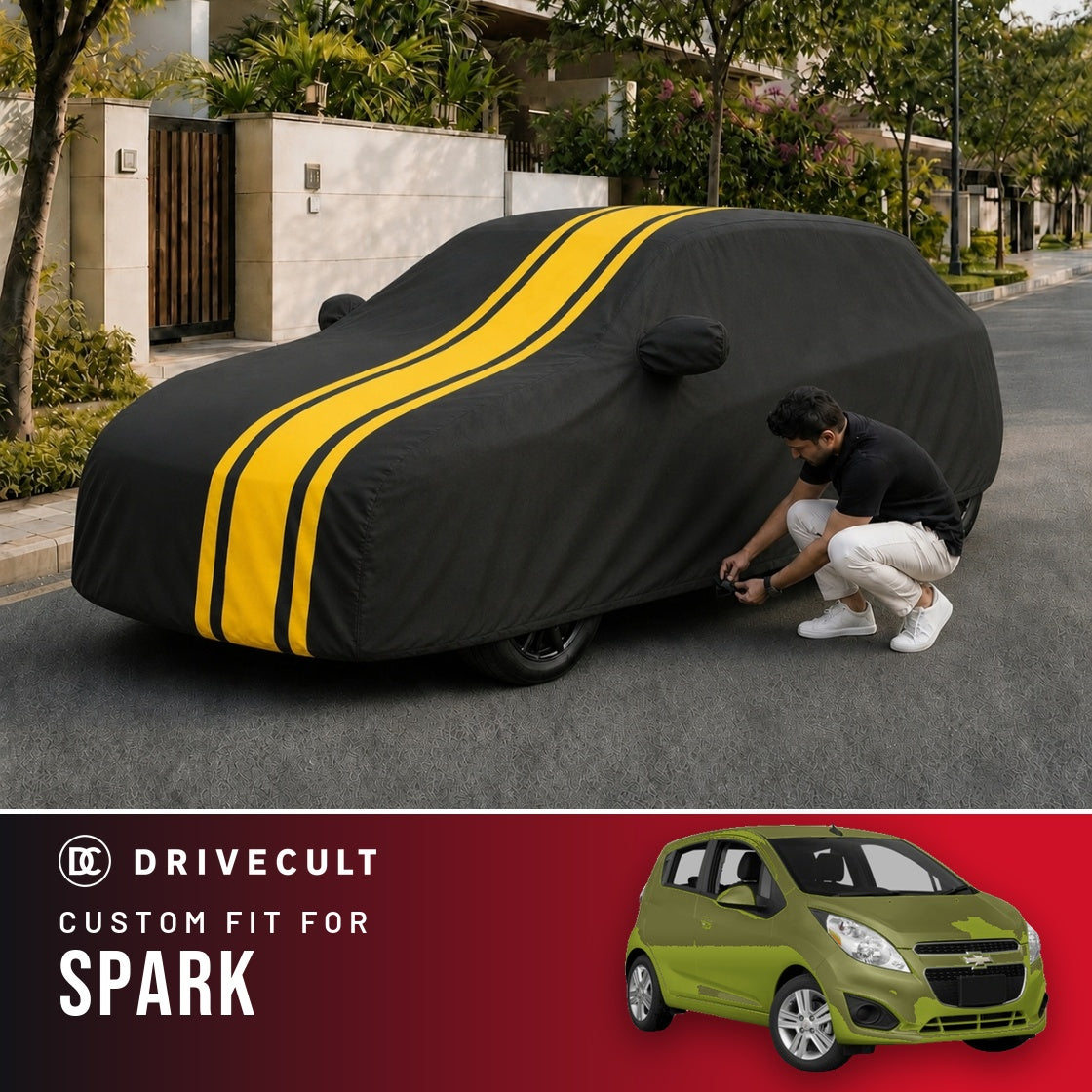 Chevrolet Spark DriveCult Blaze custom-fit waterproof car body cover