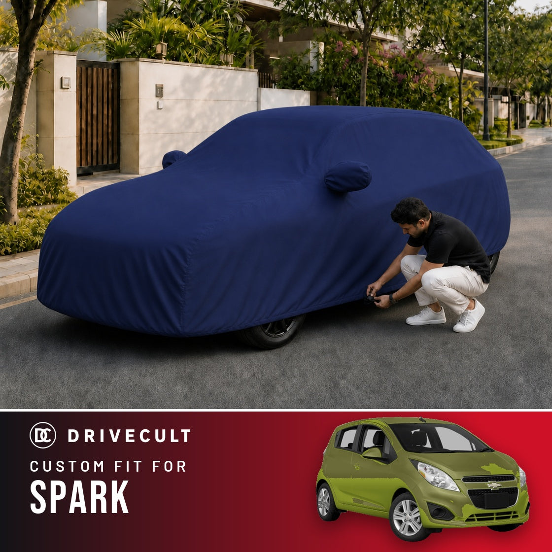 Chevrolet Spark DriveCult Storm custom-fit waterproof car body cover