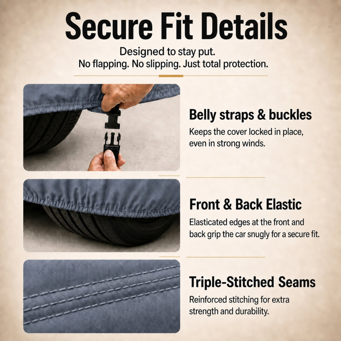 DriveCult Titan body cover secure fit with belly straps and elastic hem