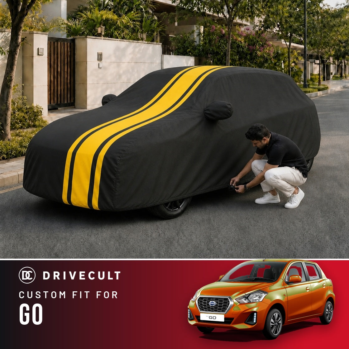 Datsun GO DriveCult Blaze custom-fit waterproof car body cover