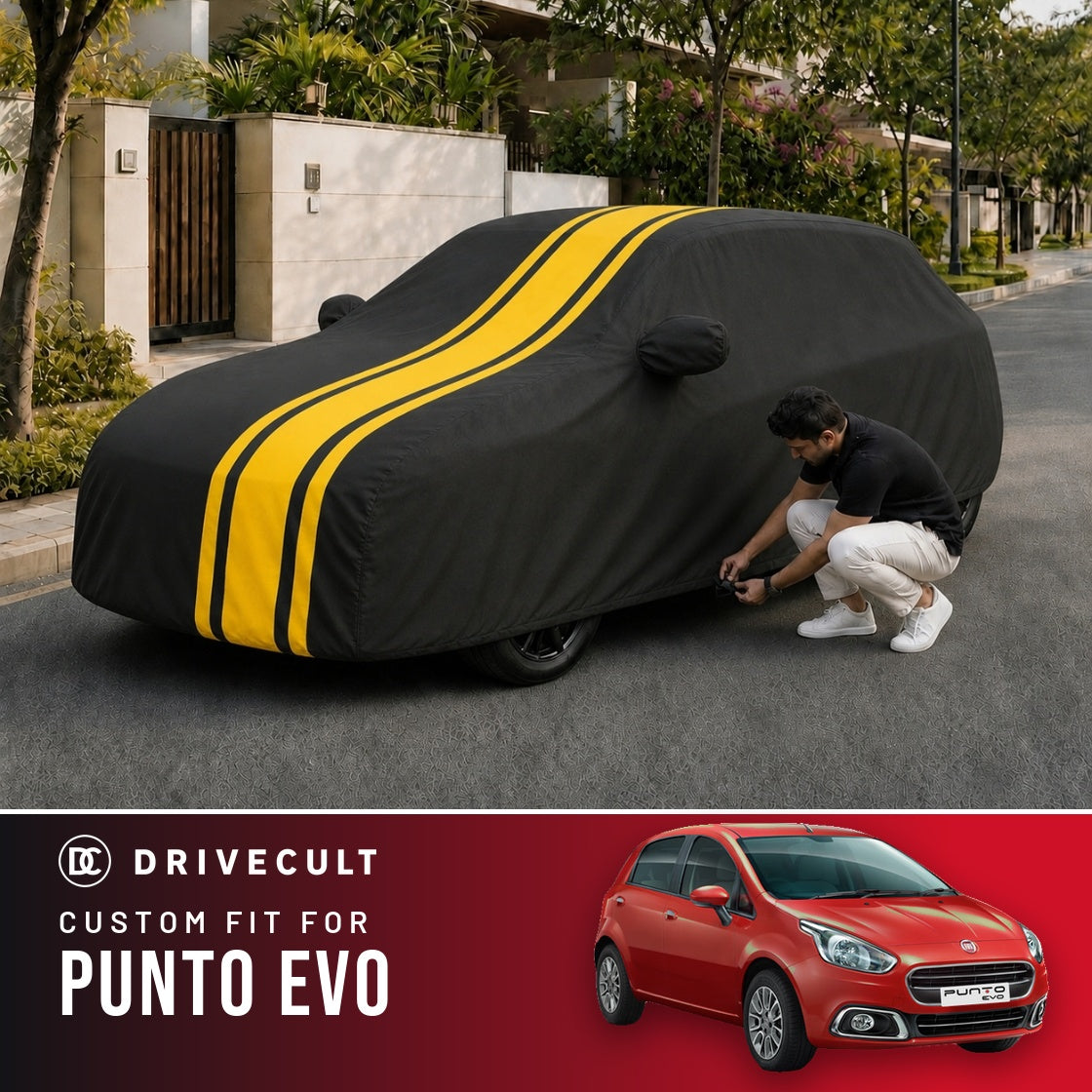 Fiat Punto Evo DriveCult Blaze custom-fit waterproof car body cover