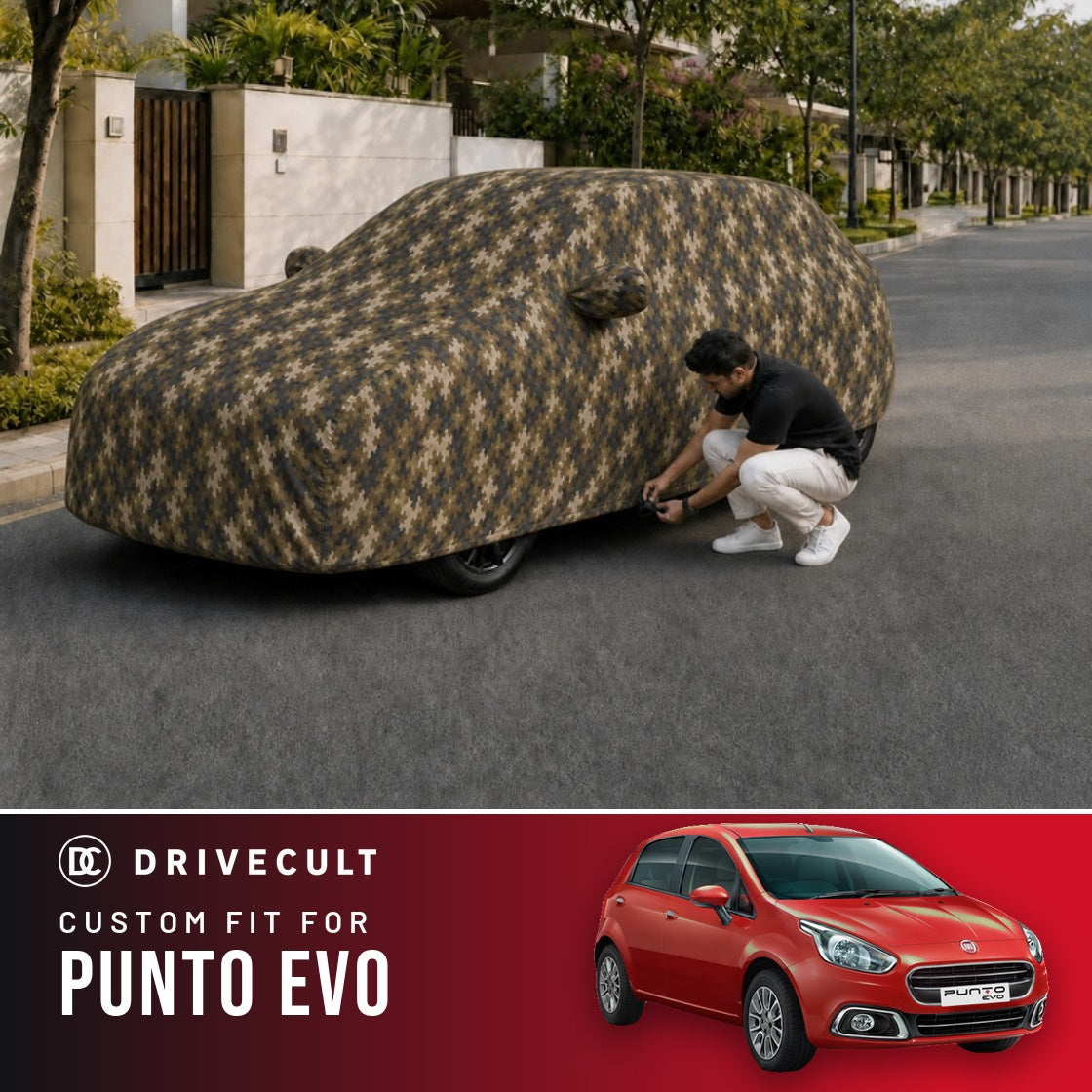 Fiat Punto Evo DriveCult Phantom custom-fit waterproof car body cover