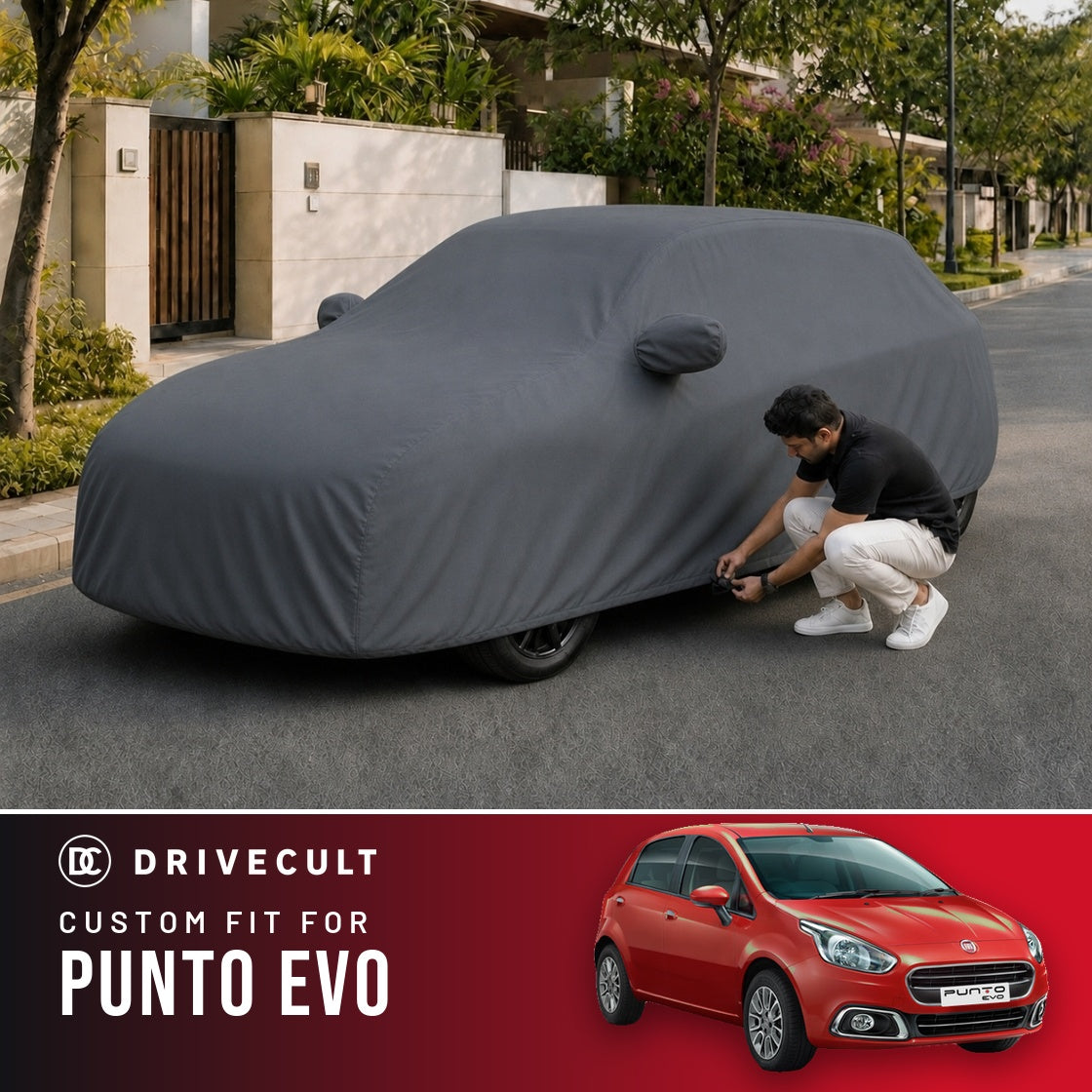 Fiat Punto Evo DriveCult Titan custom-fit waterproof car body cover